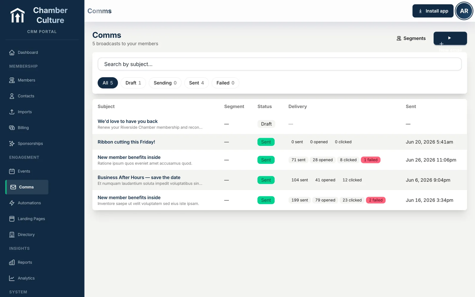 CRM member communications
