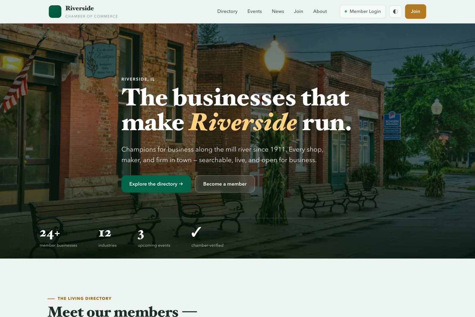 A premium chamber member website with a live member directory