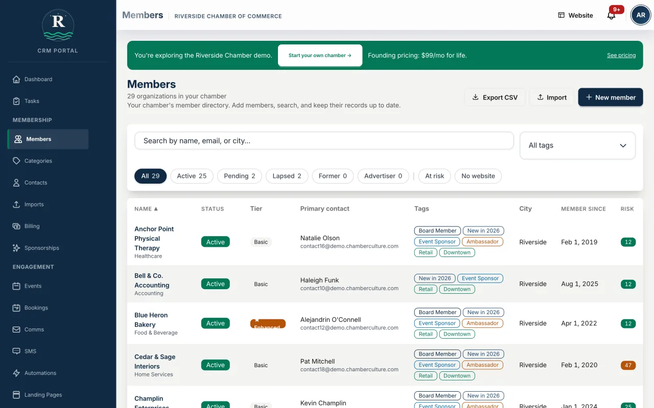 A modern member profile should immediately show the value the chamber has delivered to that specific business.