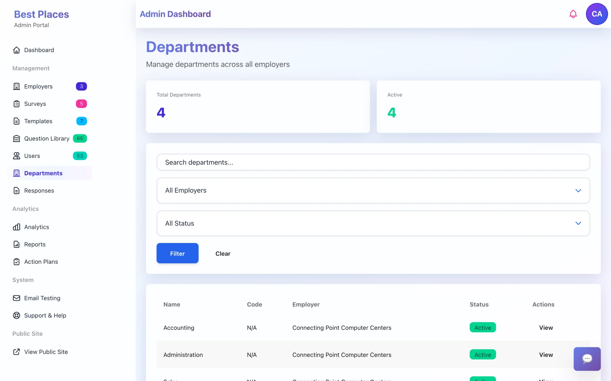 Department management across employers