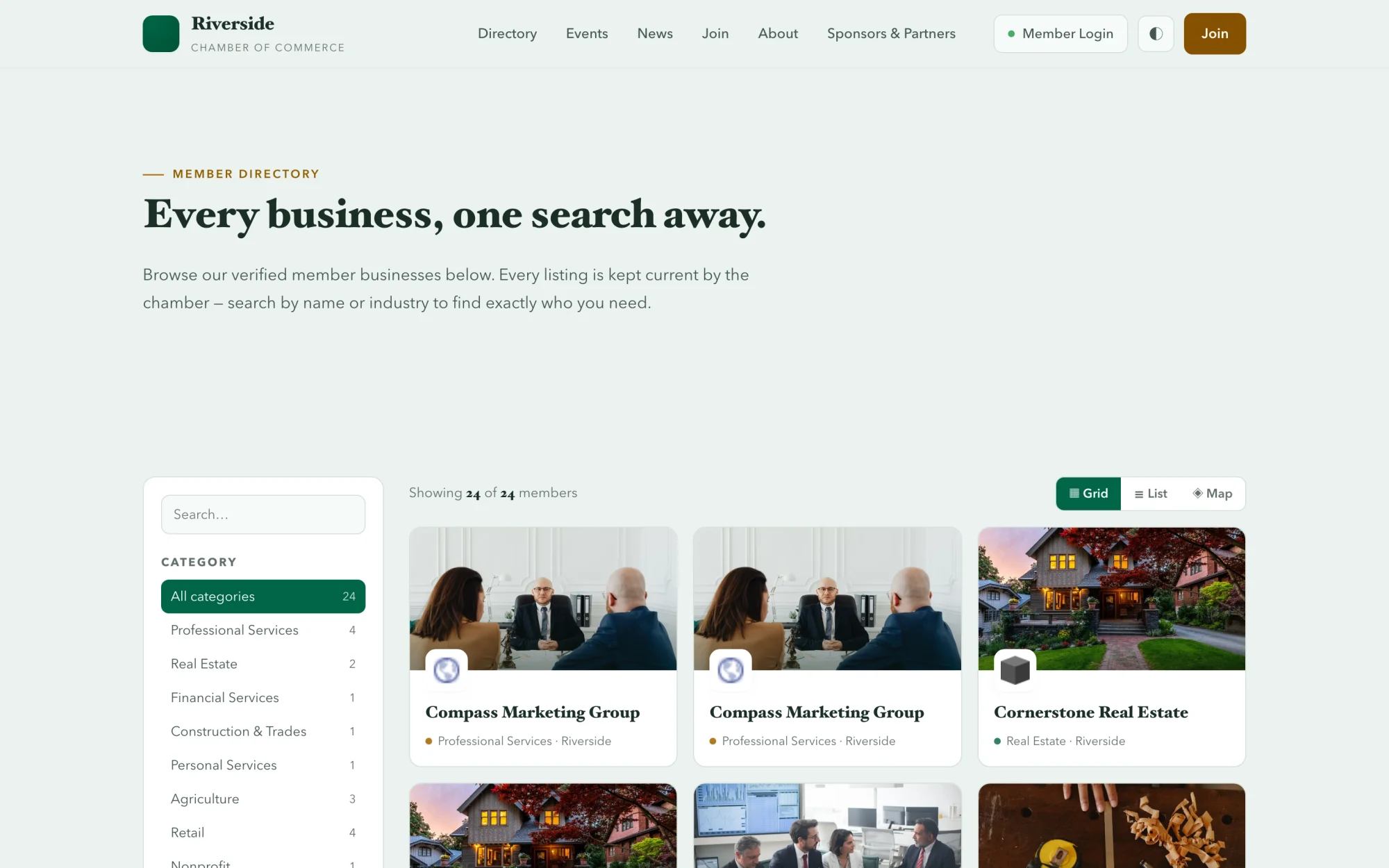 A live, searchable Chamber Culture member directory — the Riverside Chamber of Commerce directory